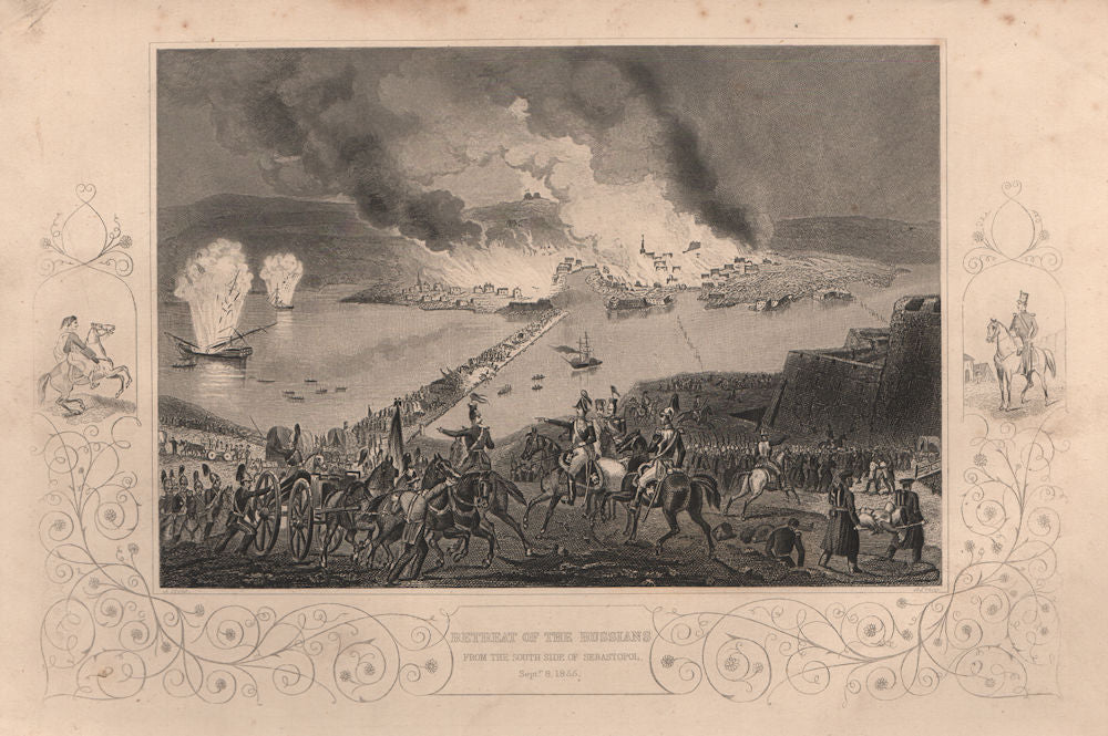 CRIMEAN WAR. Retreat of the Russians from Sevastopol Sept. 8, 1855 1860 print